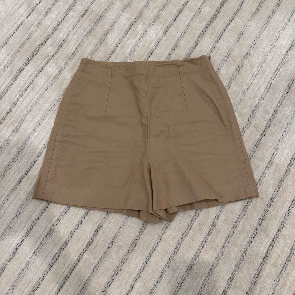 Sezane Tan Cotton linen Blend shorts